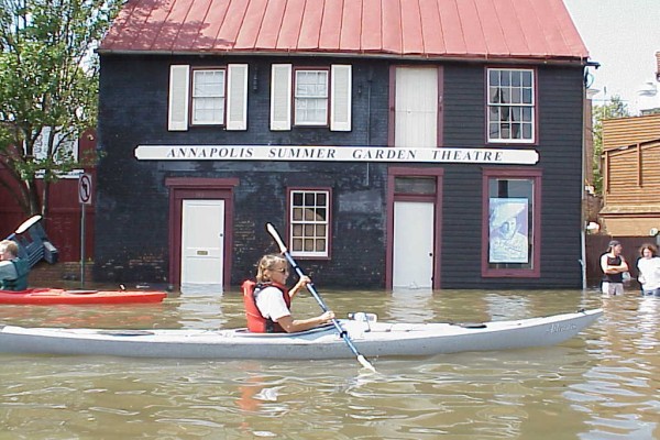 Kayaking down Compromise Street during Hurricane Isabel 2003